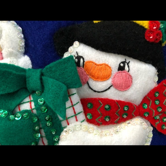 Bucilla Santa & Frosty CHRISTMAS PALS Blue Felt Tree Skirt Kit 83668 COMPLETED - Picture 10 of 13